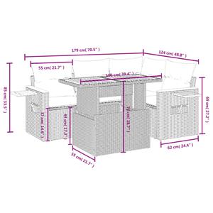 vidaXL 5-delige Loungeset met kussens poly rattan zwart