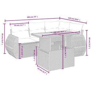 vidaXL 5-delige Loungeset met kussens poly rattan zwart