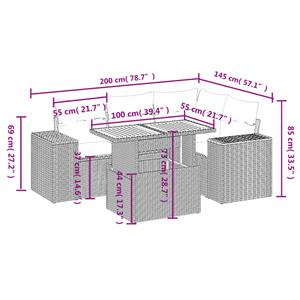 vidaXL 5-delige Loungeset met kussens poly rattan zwart