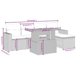 vidaXL 6-delige Loungeset met kussens poly rattan zwart