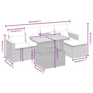 vidaXL 6-delige Loungeset met kussens poly rattan zwart