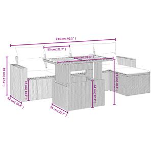 vidaXL 6-delige Loungeset met kussens poly rattan zwart