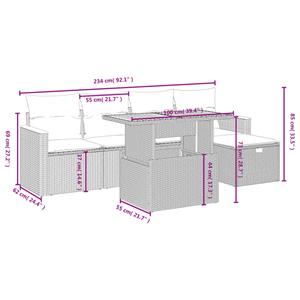 vidaXL 6-delige Loungeset met kussens poly rattan zwart