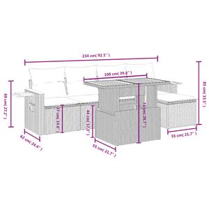 vidaXL 6-delige Loungeset met kussens poly rattan zwart