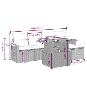 vidaXL 6-delige Loungeset met kussens poly rattan zwart