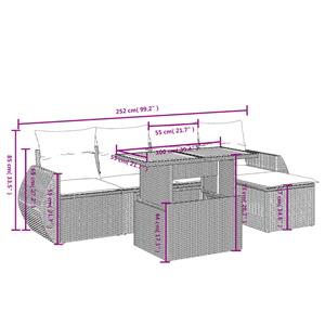 vidaXL 6-delige Loungeset met kussens poly rattan zwart