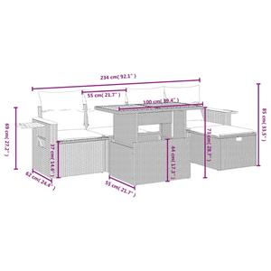 vidaXL 6-delige Loungeset met kussens poly rattan zwart