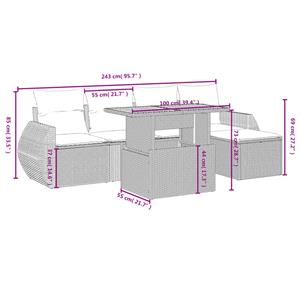 vidaXL 6-delige Loungeset met kussens poly rattan zwart