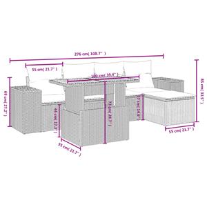 vidaXL 6-delige Loungeset met kussens poly rattan zwart