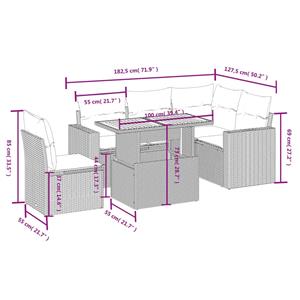 vidaXL 6-delige Loungeset met kussens poly rattan zwart