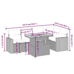 vidaXL 6-delige Loungeset met kussens poly rattan zwart