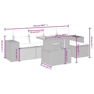 vidaXL 6-delige Loungeset met kussens poly rattan zwart