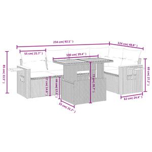 vidaXL 6-delige Loungeset met kussens poly rattan zwart