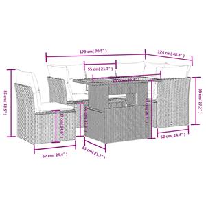 vidaXL 5-delige Loungeset met kussens poly rattan zwart