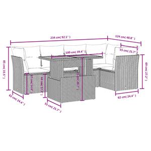 vidaXL 5-delige Loungeset met kussens poly rattan zwart