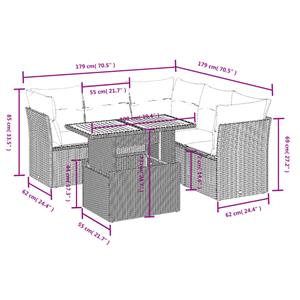 vidaXL 5-delige Loungeset met kussens poly rattan zwart