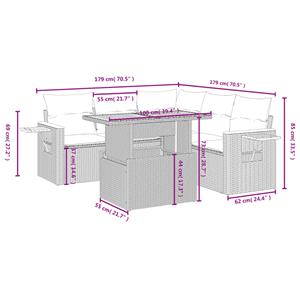 vidaXL 6-delige Loungeset met kussens poly rattan zwart