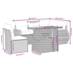 vidaXL 6-delige Loungeset met kussens poly rattan zwart