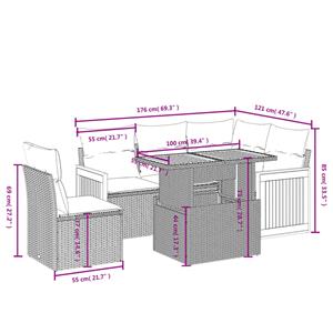 vidaXL 6-delige Loungeset met kussens poly rattan zwart