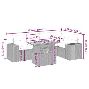 vidaXL 6-delige Loungeset met kussens poly rattan zwart