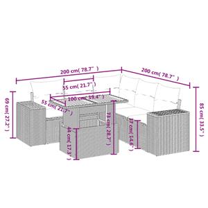 vidaXL 6-delige Loungeset met kussens poly rattan zwart