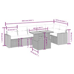 vidaXL 7-delige Loungeset met kussens poly rattan zwart