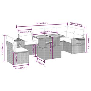 vidaXL 7-delige Loungeset met kussens poly rattan zwart