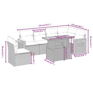 vidaXL 7-delige Loungeset met kussens poly rattan zwart