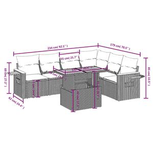 vidaXL 7-delige Loungeset met kussens poly rattan zwart