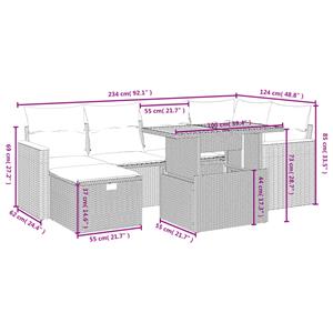 vidaXL 7-delige Loungeset met kussens poly rattan zwart