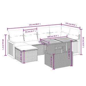 vidaXL 7-delige Loungeset met kussens poly rattan zwart