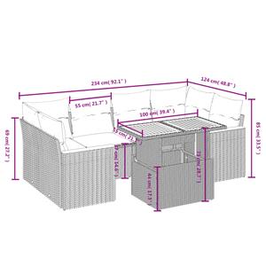 vidaXL 7-delige Loungeset met kussens poly rattan zwart