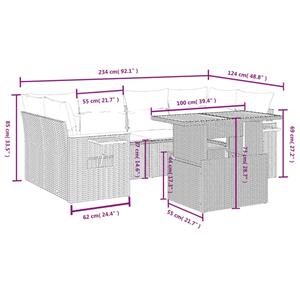 vidaXL 7-delige Loungeset met kussens poly rattan zwart