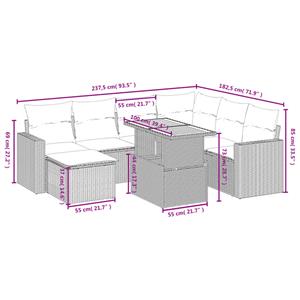 vidaXL 8-delige Loungeset met kussens poly rattan zwart