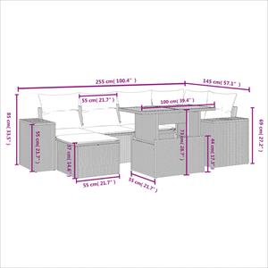 vidaXL 7-delige Loungeset met kussens poly rattan zwart