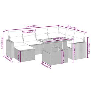 vidaXL 8-delige Loungeset met kussens poly rattan zwart