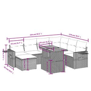 vidaXL 8-delige Loungeset met kussens poly rattan zwart