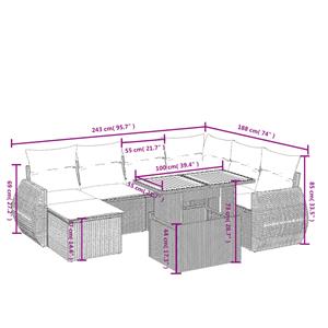 vidaXL 8-delige Loungeset met kussens poly rattan zwart