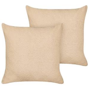 Beliani LEUZEA-Sierkussen set van 2-Zandbeige-60 x 60 cm-Bouclé