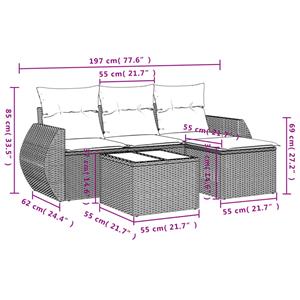 vidaXL 5-delige Loungeset met kussens poly rattan zwart