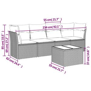 vidaXL 5-delige Loungeset met kussens poly rattan zwart