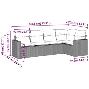 vidaXL 5-delige Loungeset met kussens poly rattan bruin