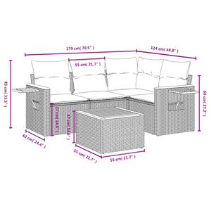 vidaXL 5-delige Loungeset met kussens poly rattan zwart