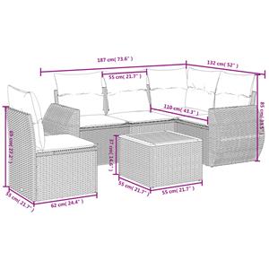 vidaXL 6-delige Loungeset met kussens poly rattan zwart