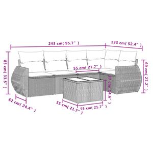 vidaXL 6-delige Loungeset met kussens poly rattan zwart