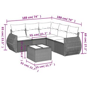 vidaXL 6-delige Loungeset met kussens poly rattan zwart