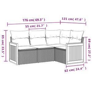 vidaXL 5-delige Loungeset met kussens poly rattan zwart