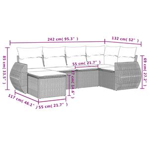 vidaXL 6-delige Loungeset met kussens poly rattan zwart