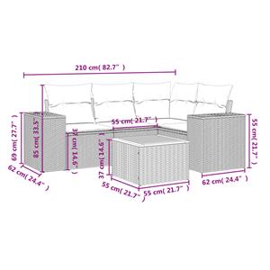 vidaXL 5-delige Loungeset met kussens poly rattan zwart