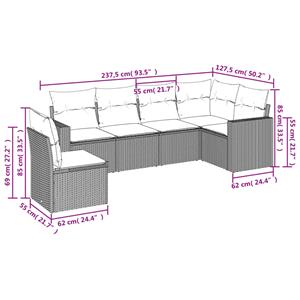 vidaXL 6-delige Loungeset met kussens poly rattan bruin